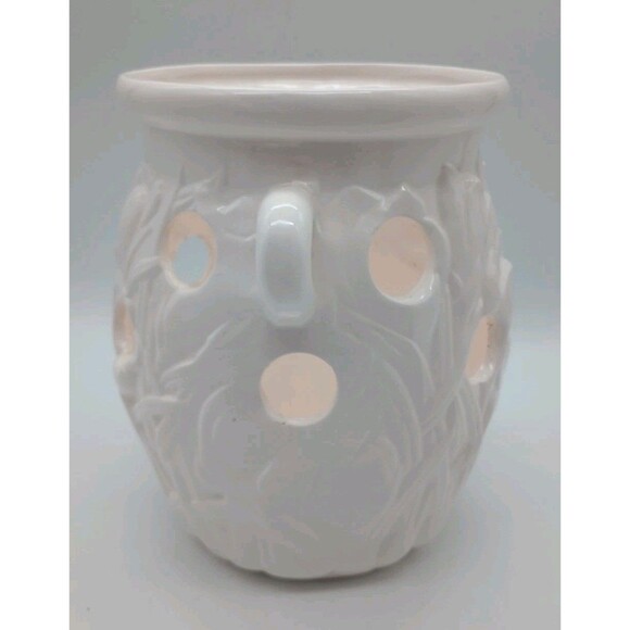 Vtg Spring Bulb Planter Crocus Handled Porcelain White - Picture 4 of 7